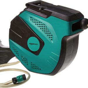 Amazon Basics Enrollador automático de manguera para pared, Negro Verde, 15 m