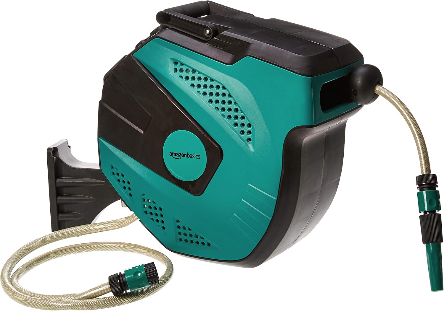 Amazon Basics Enrollador automático de manguera para pared, Negro Verde, 15 m - 1