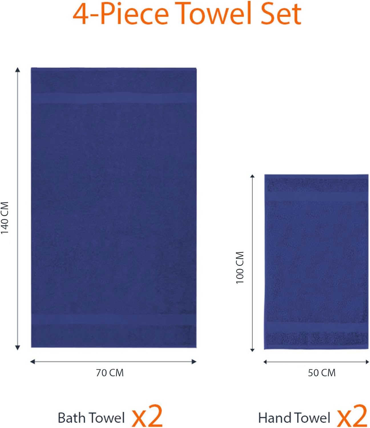 Amazon Basics Juego Toallas Baño Completo 100% Algodón 2 Toallas Baño + 2 Mano, Azul Real, Pack 4 Unidades - 3