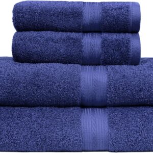 Amazon Basics Juego Toallas Baño Completo 100% Algodón 2 Toallas Baño + 2 Mano, Azul Real, Pack 4 Unidades