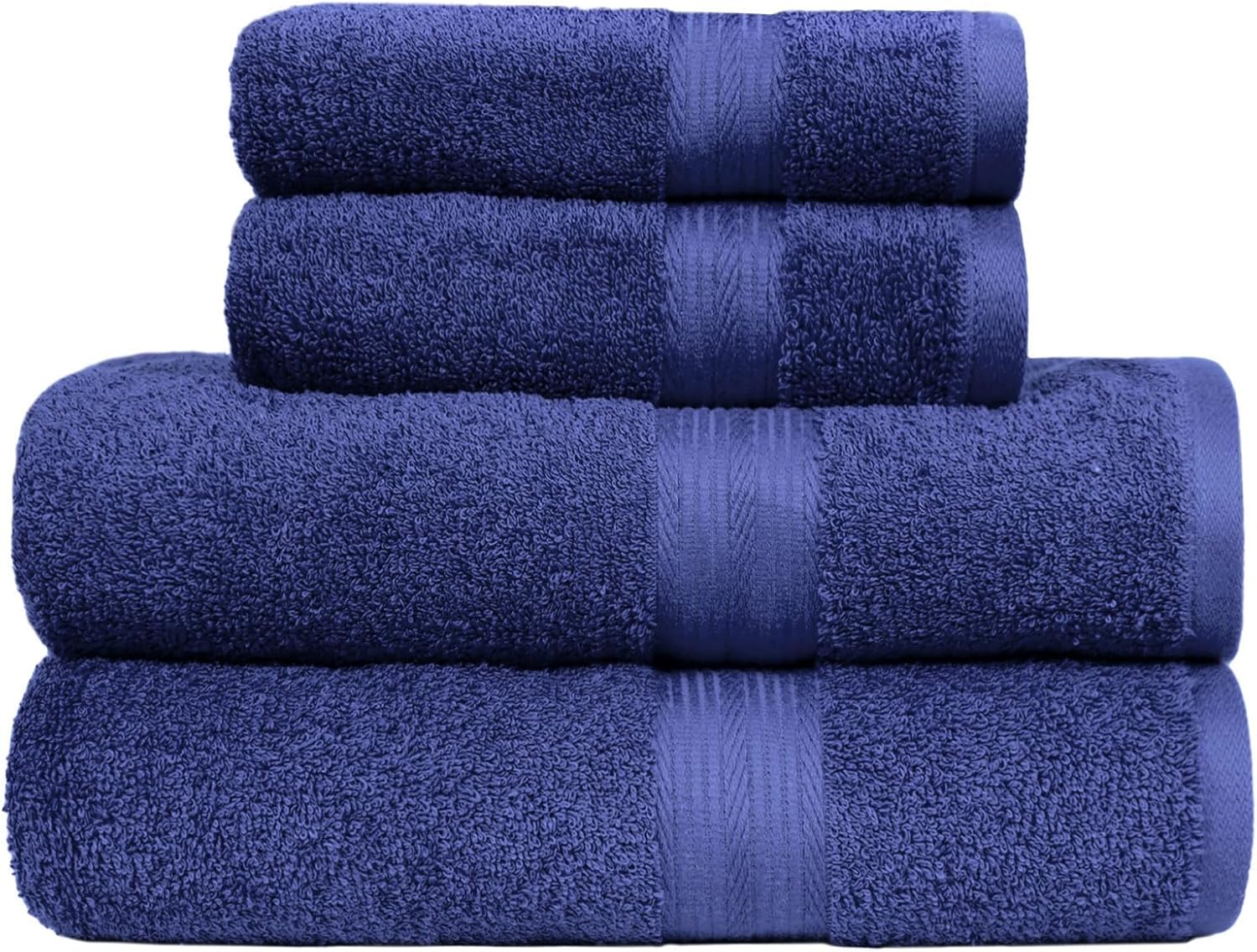 Amazon Basics Juego Toallas Baño Completo 100% Algodón 2 Toallas Baño + 2 Mano, Azul Real, Pack 4 Unidades - 1