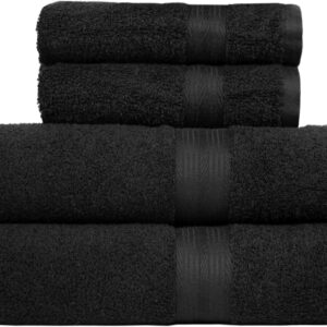 Amazon Basics Juego Toallas Baño Completo 100% Algodón 2 Toallas Baño + 2 Mano, Negro, Pack 4 Unidades