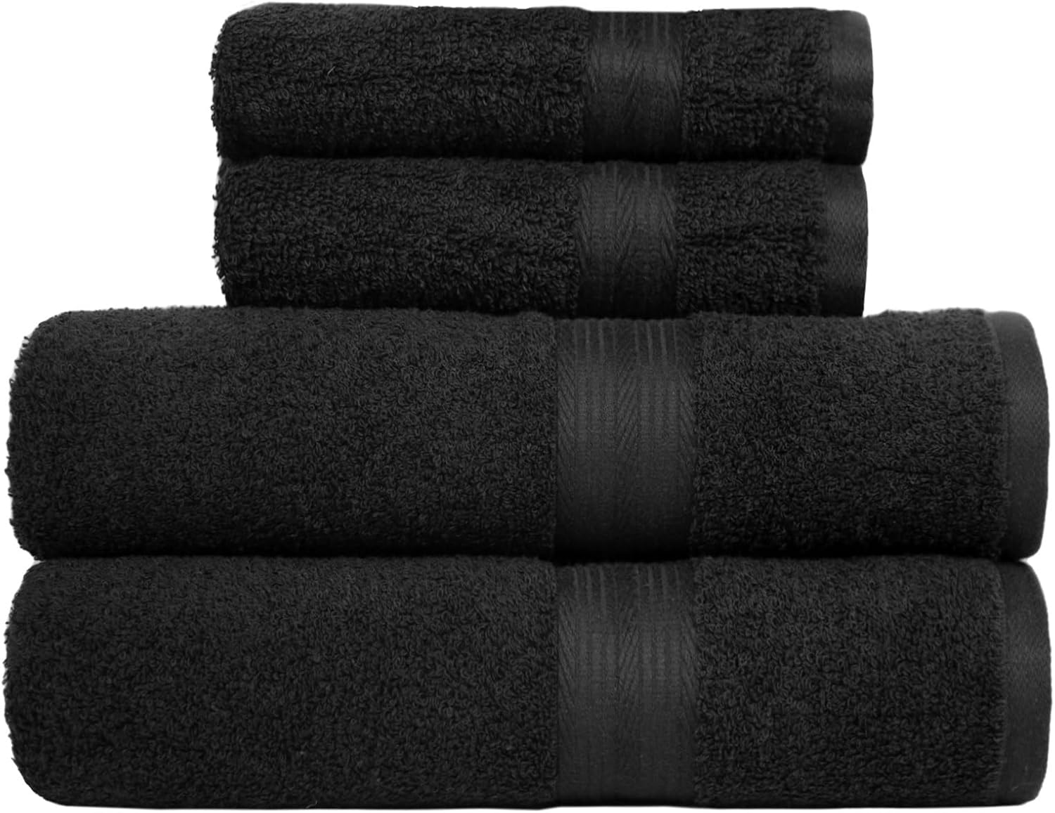 Amazon Basics Juego Toallas Baño Completo 100% Algodón 2 Toallas Baño + 2 Mano, Negro, Pack 4 Unidades - 1
