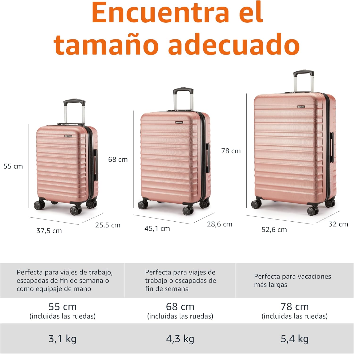 Amazon Basics Maleta Rígida de Tamaño Mediano (68 cm), Equipaje Expandible, Carcasa ABS Antiarayazos, 4 Ruedas Giratorias, Or Rosado - 4