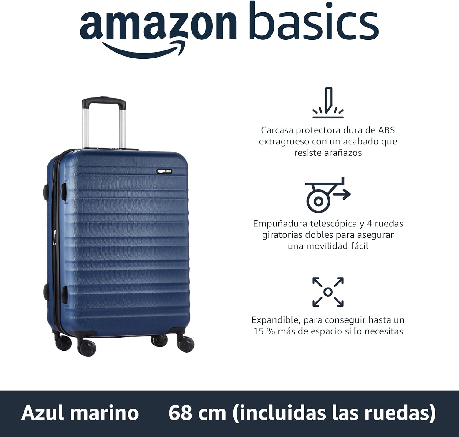Amazon Basics Maleta de viaje rígidaa giratoria - 68 cm, Azul marino - 2