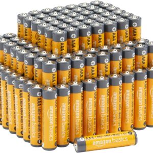 Amazon Basics - Paquete de 100 pilas alcalinas AAA de alto rendimiento, 1,5 voltios, vida útil de 10 años