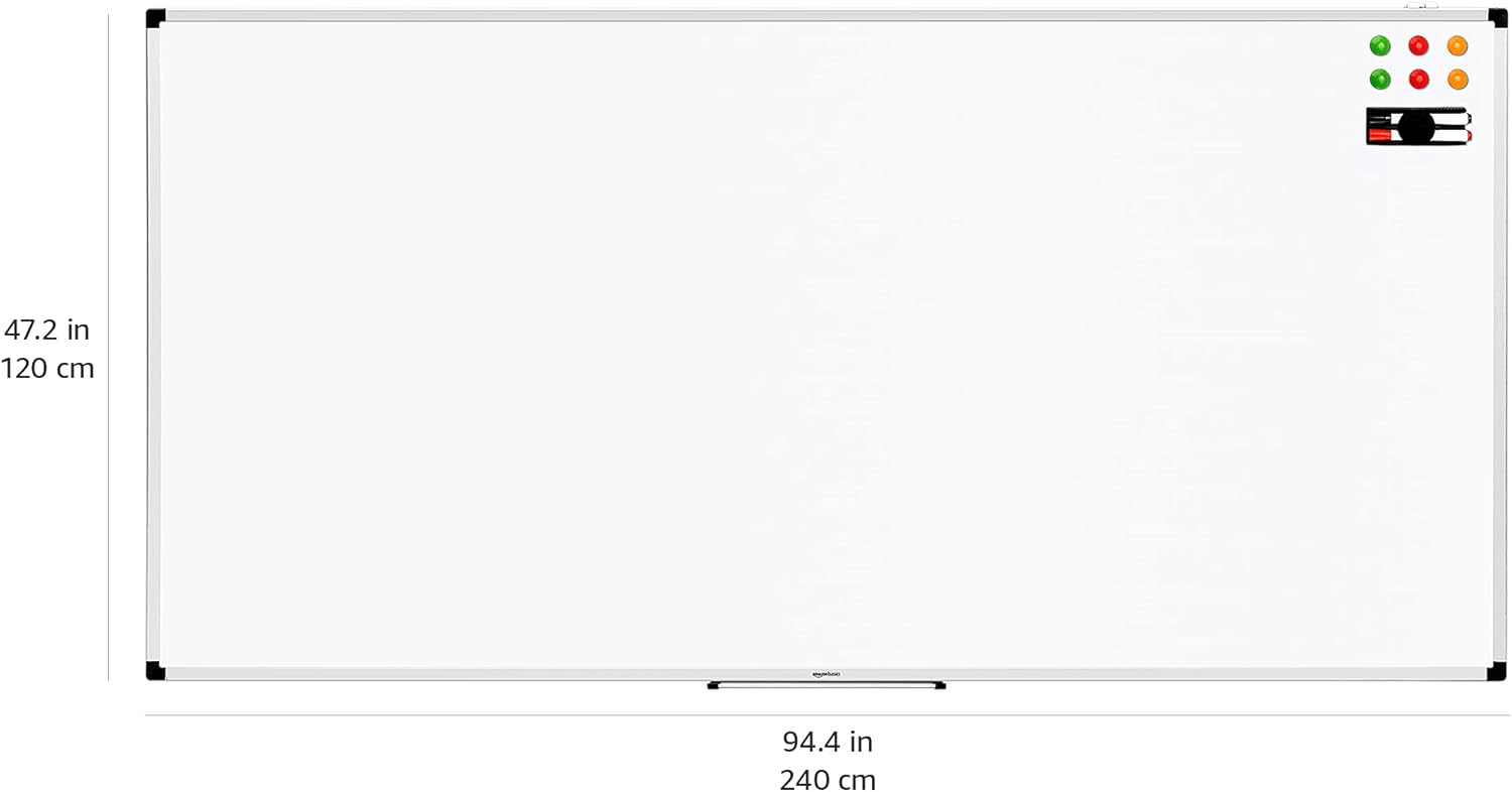 Amazon Basics Pizarra blanca magnética con bandeja para rotuladores y marco de aluminio, 240 cm x 120 cm - 4