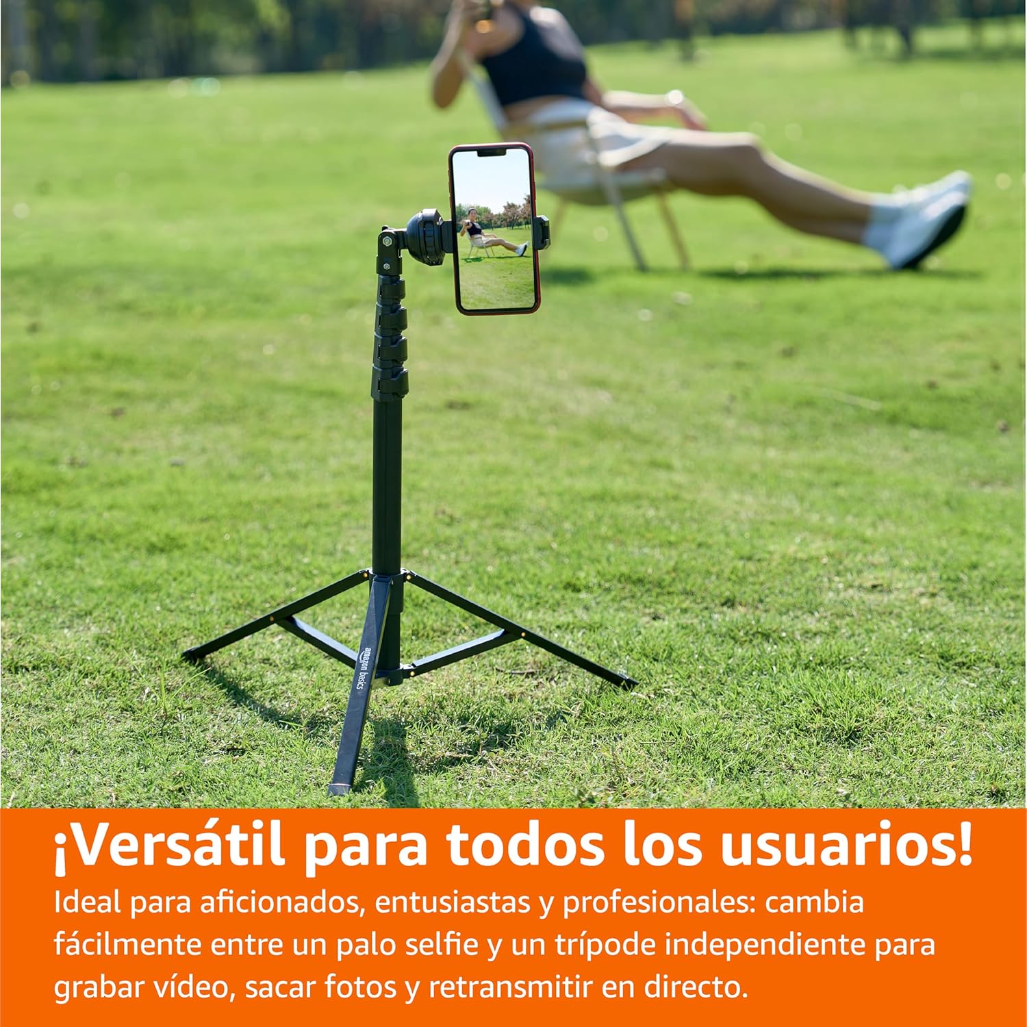 Amazon Basics Trípode y Paloselfi Extensible para Teléfono de 162cm/64in, con Mando a Distancia Inalámbrico, Negro - 6