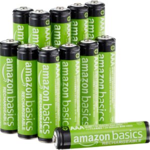Amazon Basics paquete de 12 pilas AAA NiMH recargables, 800 mAh, 1,2 V, se recargan hasta 1000 veces, precargadas
