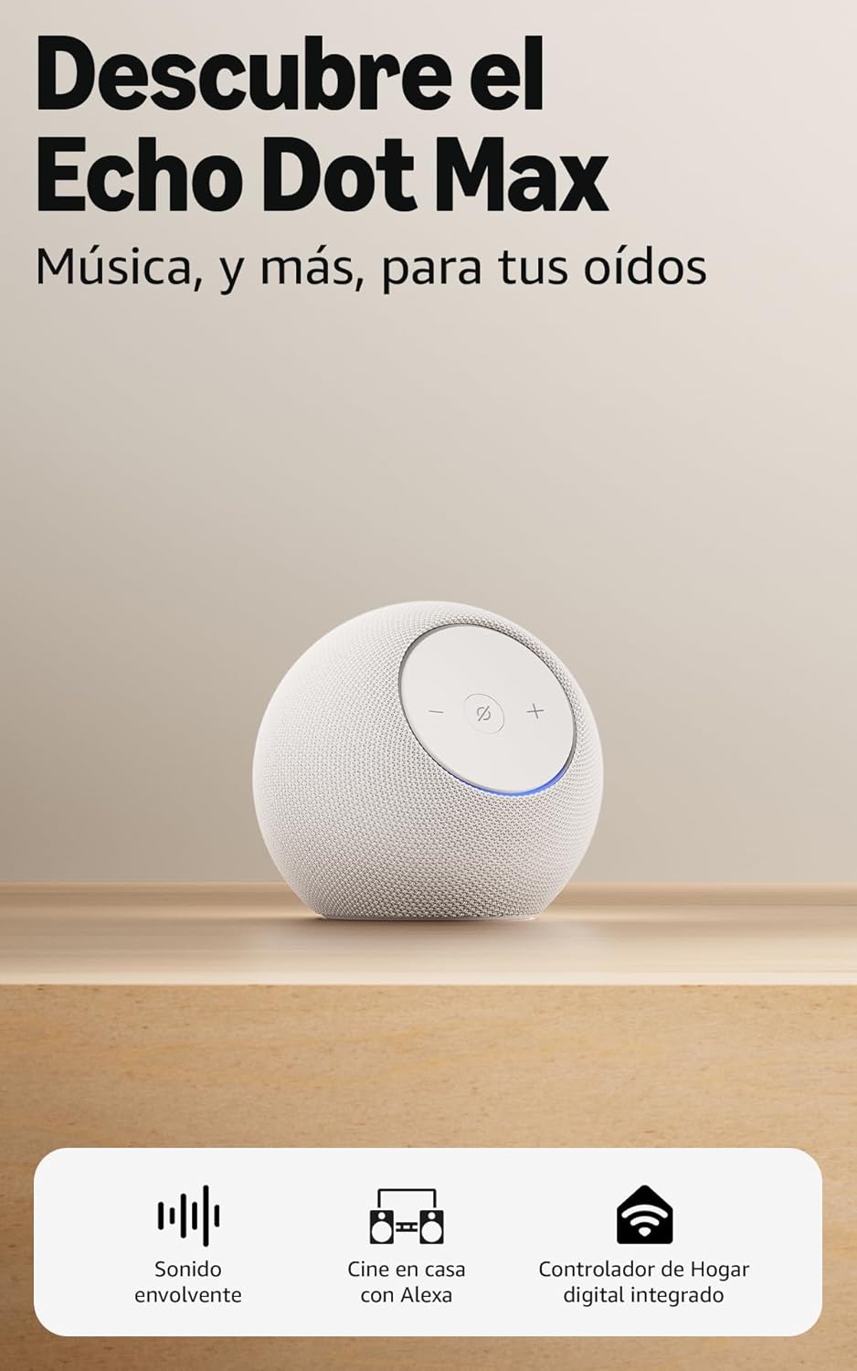 Amazon Echo Dot Max (última generación): altavoz Alexa con sonido envolvente y controlador de Hogar digital integrado, Blanco - 1