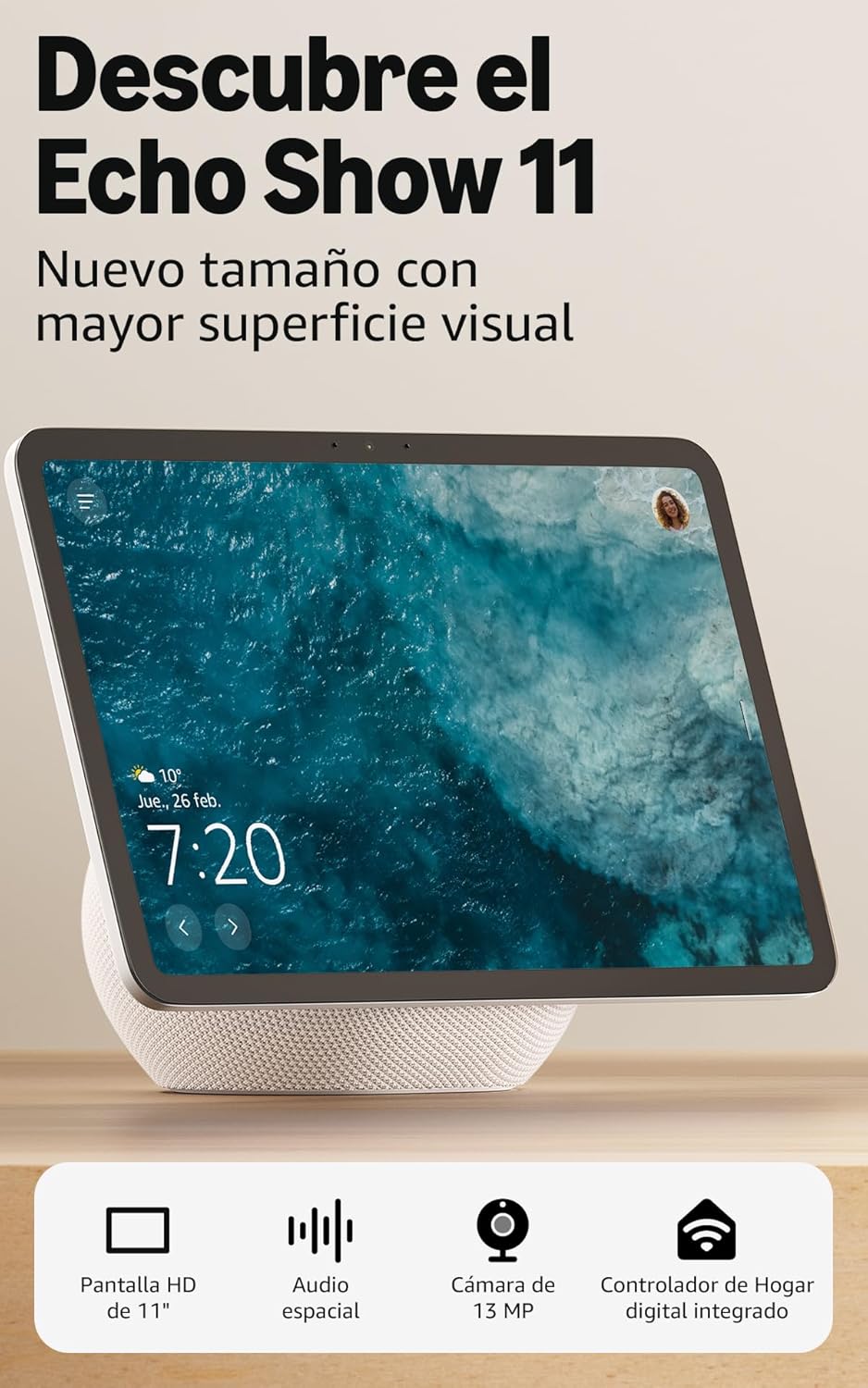 Amazon Echo Show 11 (última generación): pantalla Full HD de 11", con colores brillantes, más espacio de interfaz, audio espacial y Alexa (blanco) - 1