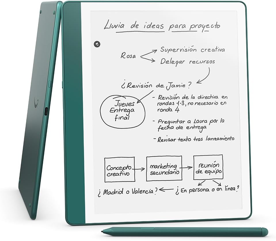 Amazon Kindle Scribe (64 GB) | Pantalla rediseñada con bordes uniformes. Escribe a mano sobre tus libros y documentos | Lápiz prémium | Verde jade metalizado - 2