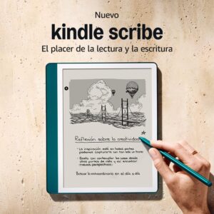 Amazon Kindle Scribe (64 GB) | Pantalla rediseñada con bordes uniformes. Escribe a mano sobre tus libros y documentos | Lápiz prémium | Verde jade metalizado