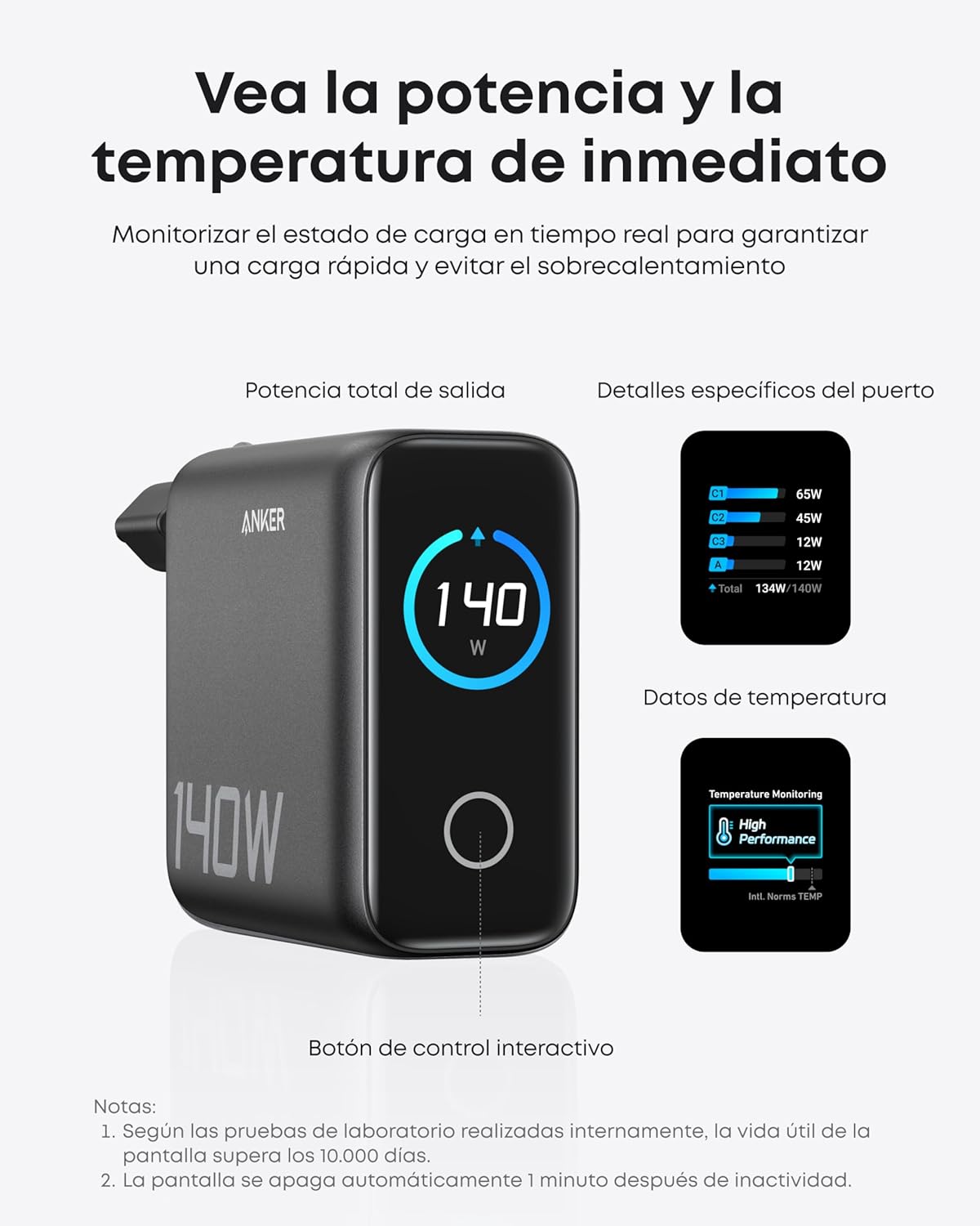 Anker Cargador USB C Carga Rapida 140W, Carga rapida de 4 Puertos, diseño intuitivo y Compatible con MacBook, iPhone 17/16/15 iPhone Air, Samsung, Pixel y más - 4