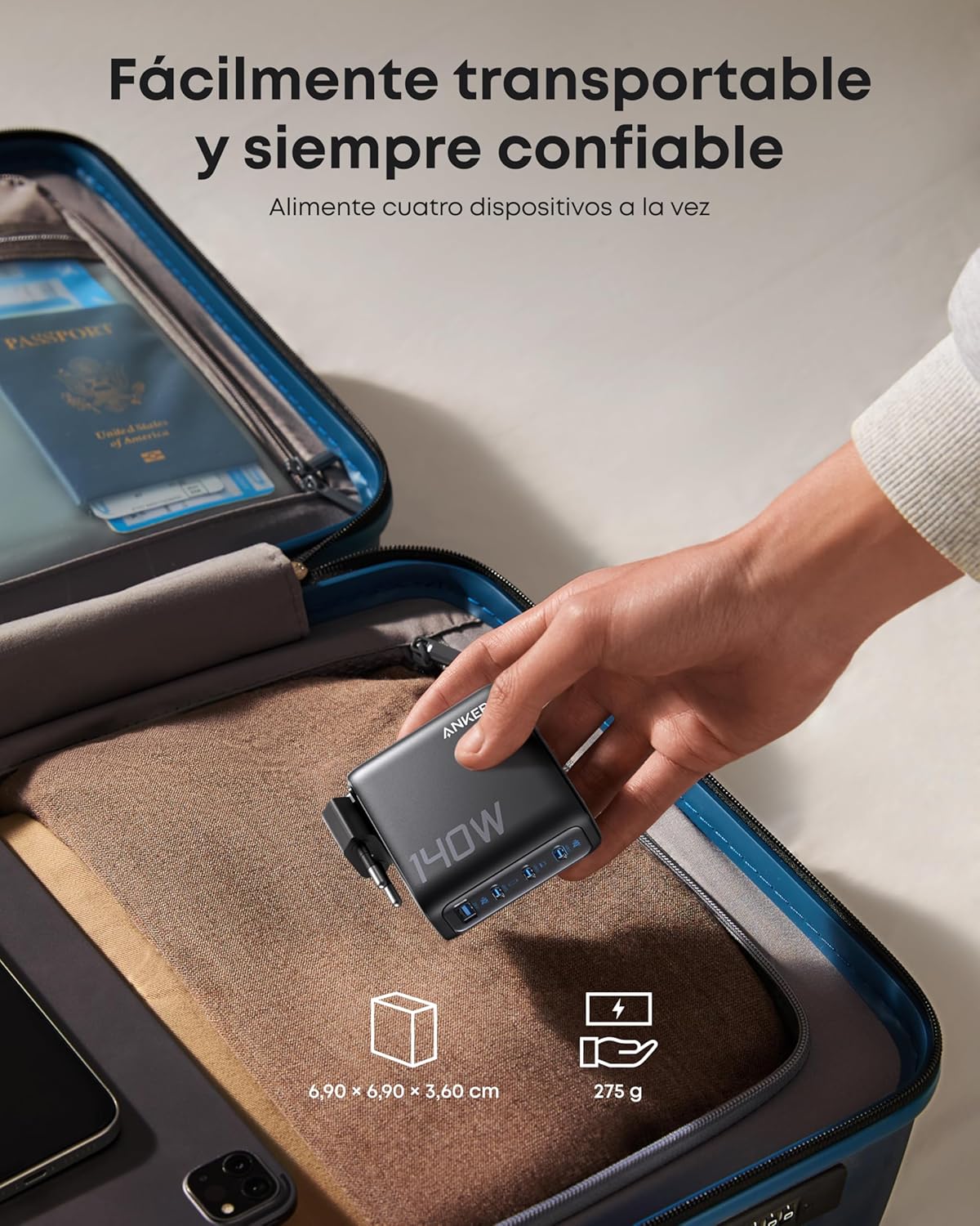 Anker Cargador USB C Carga Rapida 140W, Carga rapida de 4 Puertos, diseño intuitivo y Compatible con MacBook, iPhone 17/16/15 iPhone Air, Samsung, Pixel y más - 6