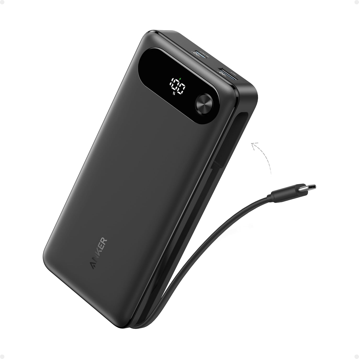 Anker Cargador portátil de 20.000 mAh con Cable USB C Integrado, batería de Carga rápida de 87 W, 2 USB-C y A, para MacBook, iPhone 17 16 15 14 Series, Samsung, Switch, y más - 1