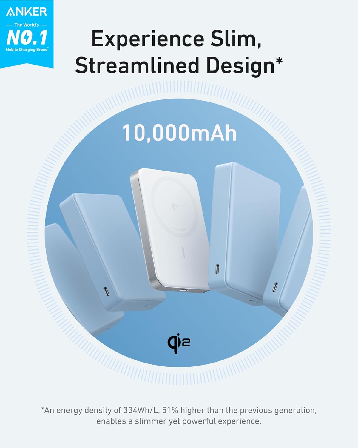Anker MagGo Power Bank, Batería magnética ultradelgada de 10000 mAh, Certificado Qi2, Cargador Portátil 15 W, Cargador Compatible con MagSafe, diseño ergonómico, Solo para iPhone 17/16/15/14 - 2