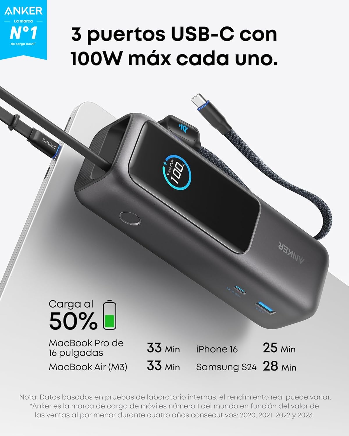 Anker Zolo Power Bank (25K, 165W, Built-In USB-C and Retractable Cable) High-Speed Portable Charger, 1 USB-C, 1 USB-A, Battery Pack for iPhone 16/15/15 Pro/15 Pro Max/15 Plus, MacBook, Galaxy and More - 2