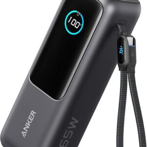 Anker Zolo Power Bank (25K, 165W, Built-In USB-C and Retractable Cable) High-Speed Portable Charger, 1 USB-C, 1 USB-A, Battery Pack for iPhone 16/15/15 Pro/15 Pro Max/15 Plus, MacBook, Galaxy and More
