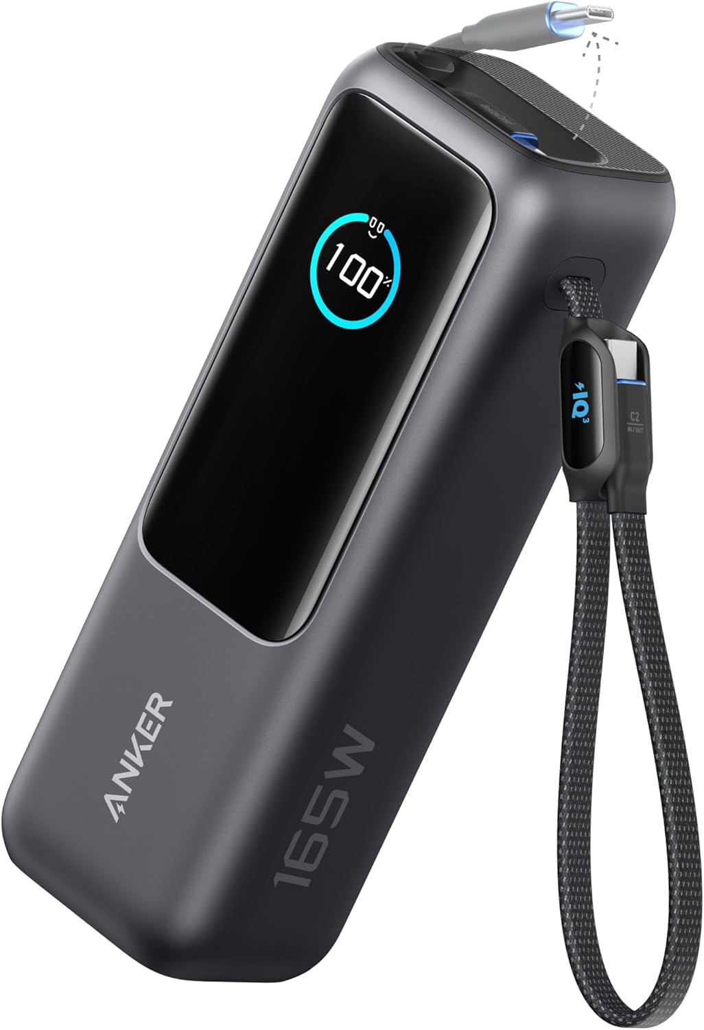 Anker Zolo Power Bank (25K, 165W, Built-In USB-C and Retractable Cable) High-Speed Portable Charger, 1 USB-C, 1 USB-A, Battery Pack for iPhone 16/15/15 Pro/15 Pro Max/15 Plus, MacBook, Galaxy and More - 1