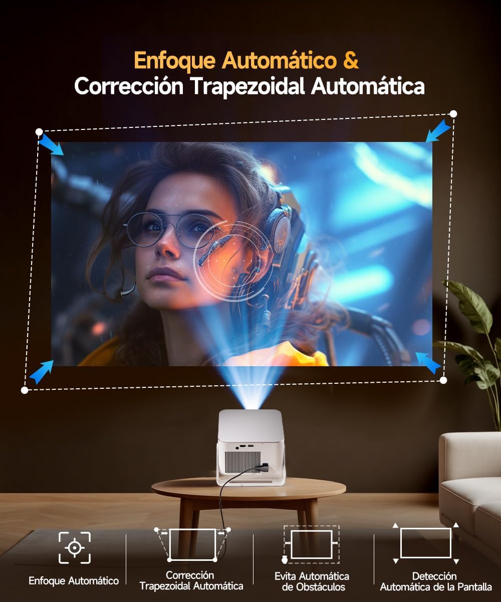 [App Integrada] Mini Proyector 4K & 8K Soporte 1080P Nativo, Proyector Portátil con WiFi 6 Bluetooth 5.4, 600ANSI, Enfoque Automático, 6D Corrección Automática de Trapecio, Rotación 180°, HY350MAX - 5
