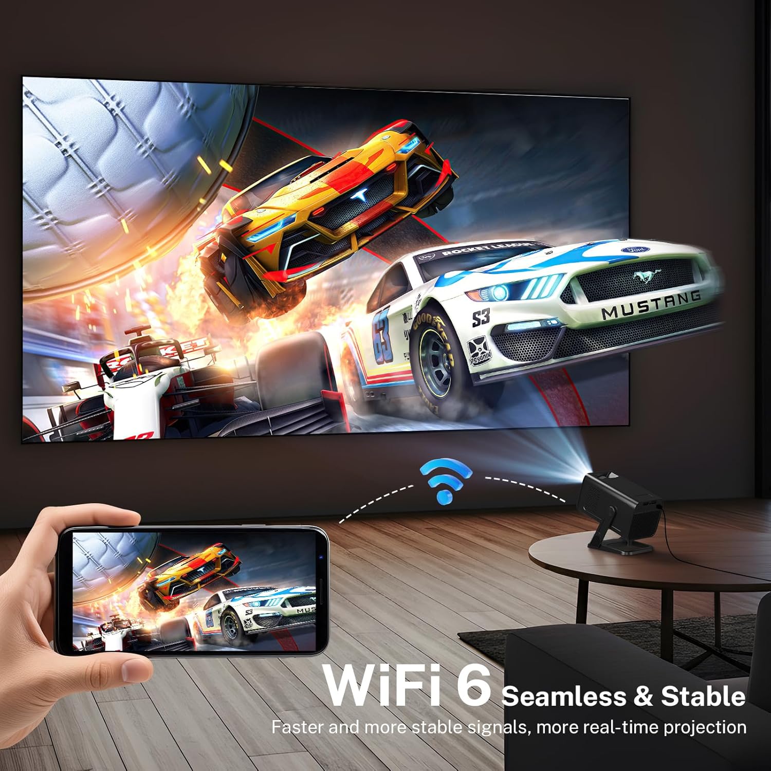 [Apps Integradas & Android 14] Mini Proyector con 5G WiFi 6 Bluetooth 5.4, Soporte 4K 1080P, Auto Keystone, 270° Rotable Projector Portátil Compatibile con HDMI/TV Stick/Laptop/USB/iOS, LYNCAST, Negro - 6
