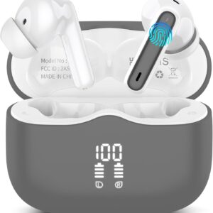 Auriculares Inalambricos Bluetooth, 2026 Auriculares Bluetooth 5.4 HiFi Estéreo con 4 HD Mic, Pantalla LED, 40H Cascos Inalambricos Bluetooth con ENC Reducción de Ruido, IP7 Impermeablem Cascos, Gris