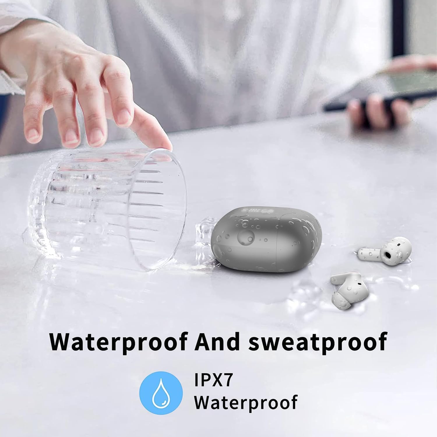 Auriculares Inalambricos Bluetooth, 2026 Auriculares Bluetooth 5.4 HiFi Estéreo con 4 HD Mic, Pantalla LED, 40H Cascos Inalambricos Bluetooth con ENC Reducción de Ruido, IP7 Impermeablem Cascos, Gris - 6