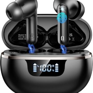 Auriculares Inalambricos Bluetooth, 2026 Cascos Inalambricos Bluetooth 5.4 HiFi Estéreo, 45 Horas Auriculares inalámbricos con ENC Cancelacion Ruido, Pantalla LED/Carga Rápida Tipo-C/IP7 Impermeable
