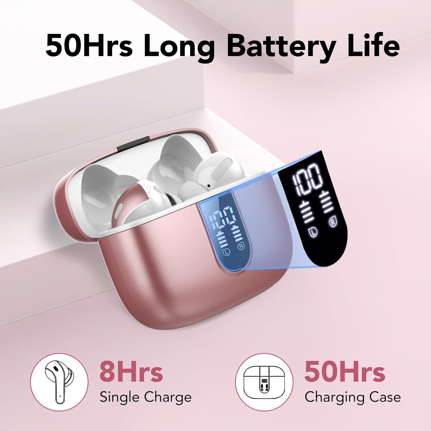 Auriculares Inalámbricos Bluetooth, Auriculares Bluetooth 5.3, 4 Mic con Reducción de Ruido ENC, 50H con Graves, Cascos Inalambricos Bluetooth IP7 Impermeable, Carga Rápida USB-C, Ajuste Cómodo - 3