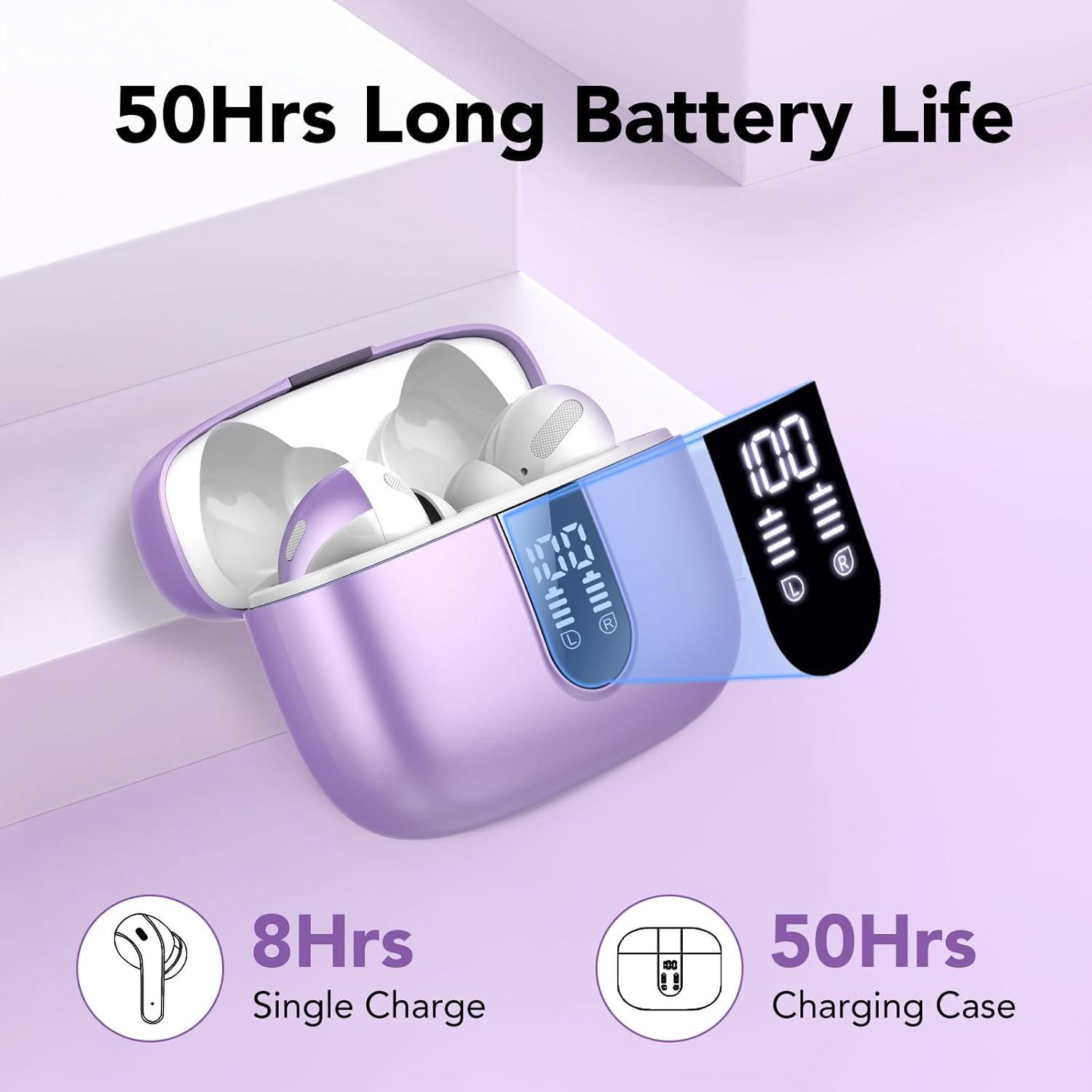 Auriculares Inalámbricos Bluetooth, Auriculares Bluetooth 5.3, 4 Mic con Reducción de Ruido ENC, 50H con Graves, Cascos Inalambricos Bluetooth IP7 Impermeable, Carga Rápida USB-C, Ajuste Cómodo - 3