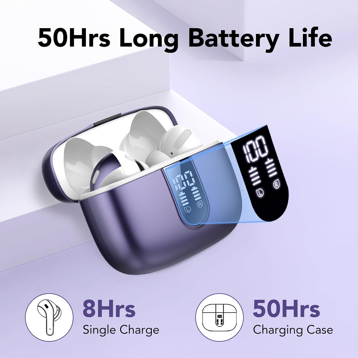 Auriculares Inalámbricos Bluetooth, Auriculares Bluetooth 5.3, 4 Mic con Reducción de Ruido ENC, 50H con Graves, Cascos Inalambricos Bluetooth IP7 Impermeable, Carga Rápida USB-C, Ajuste Cómodo - 3