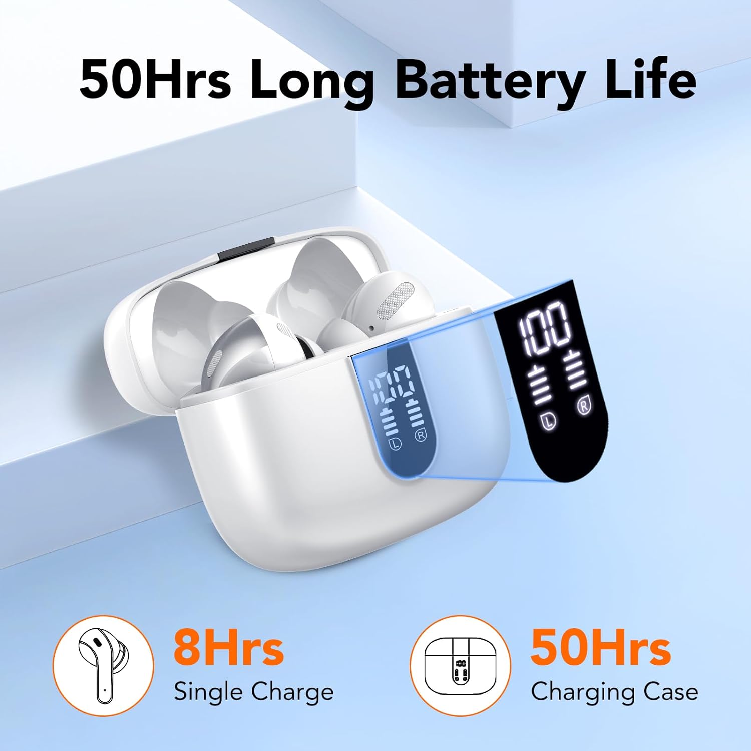 Auriculares Inalámbricos Bluetooth, Auriculares Bluetooth 5.3, 4 Mic con Reducción de Ruido ENC, 50H con Graves, Cascos Inalambricos Bluetooth IP7 Impermeable, Carga Rápida USB-C, Ajuste Cómodo - 3