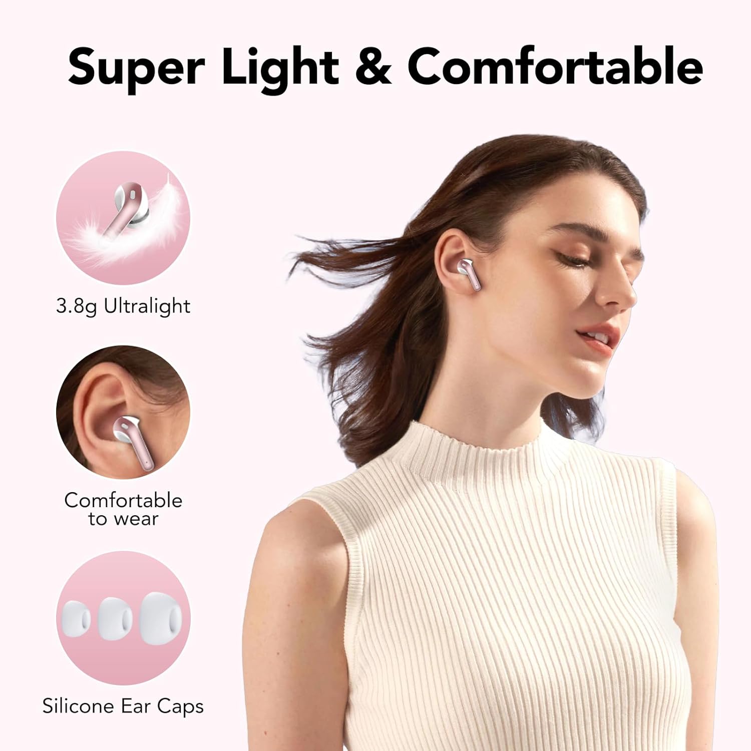 Auriculares Inalámbricos Bluetooth, Auriculares Bluetooth 5.3, 4 Mic con Reducción de Ruido ENC, 50H con Graves, Cascos Inalambricos Bluetooth IP7 Impermeable, Carga Rápida USB-C, Ajuste Cómodo - 6