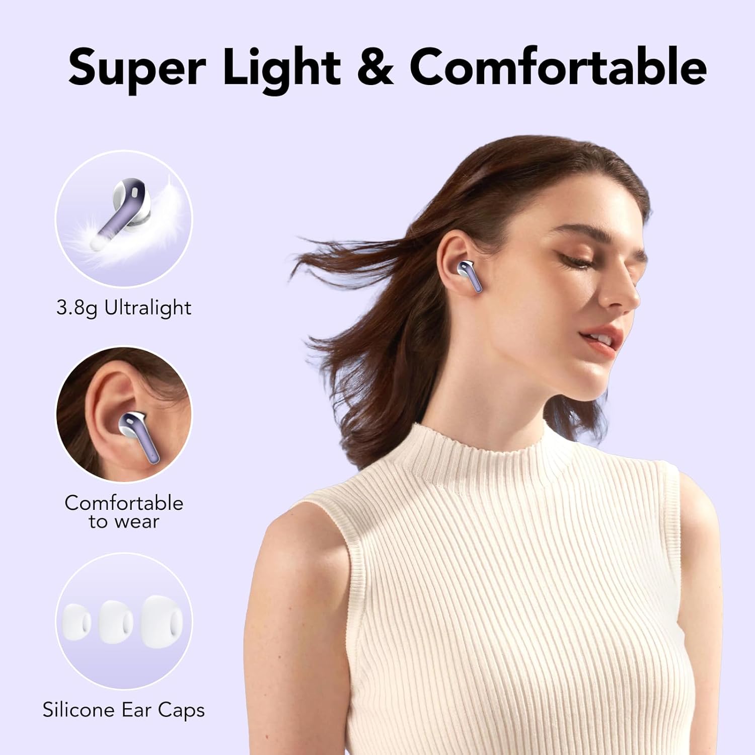 Auriculares Inalámbricos Bluetooth, Auriculares Bluetooth 5.3, 4 Mic con Reducción de Ruido ENC, 50H con Graves, Cascos Inalambricos Bluetooth IP7 Impermeable, Carga Rápida USB-C, Ajuste Cómodo - 6