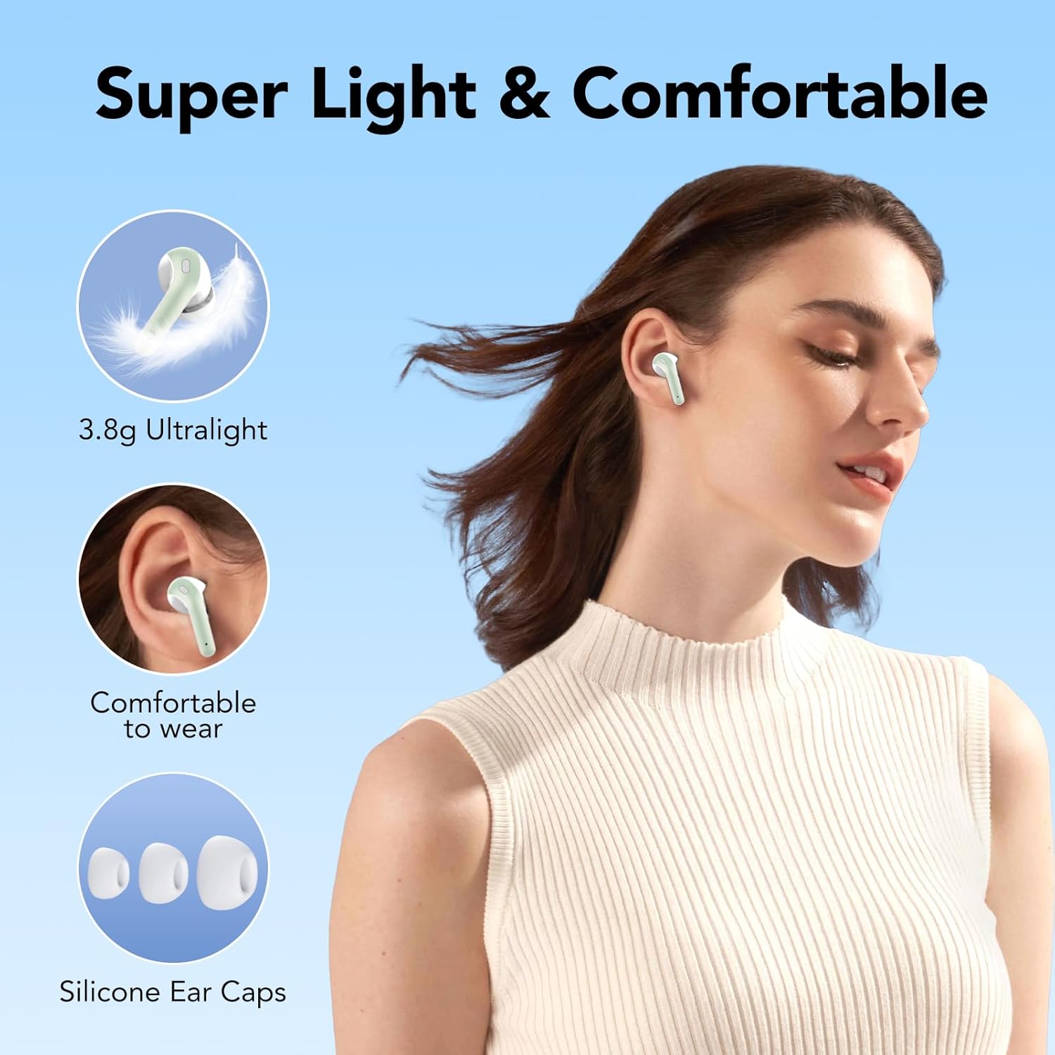 Auriculares Inalámbricos Bluetooth, Auriculares Bluetooth 5.3, 4 Mic con Reducción de Ruido ENC, 50H con Graves, Cascos Inalambricos Bluetooth IP7 Impermeable, Carga Rápida USB-C, Ajuste Cómodo - 6