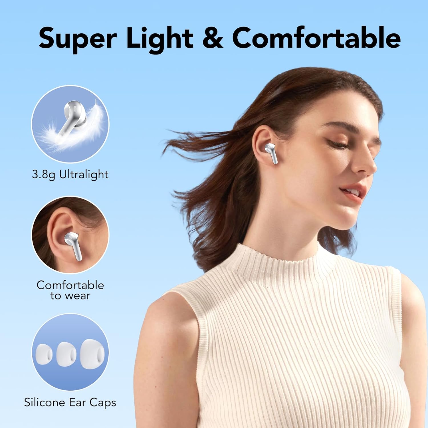 Auriculares Inalámbricos Bluetooth, Auriculares Bluetooth 5.3, 4 Mic con Reducción de Ruido ENC, 50H con Graves, Cascos Inalambricos Bluetooth IP7 Impermeable, Carga Rápida USB-C, Ajuste Cómodo - 6