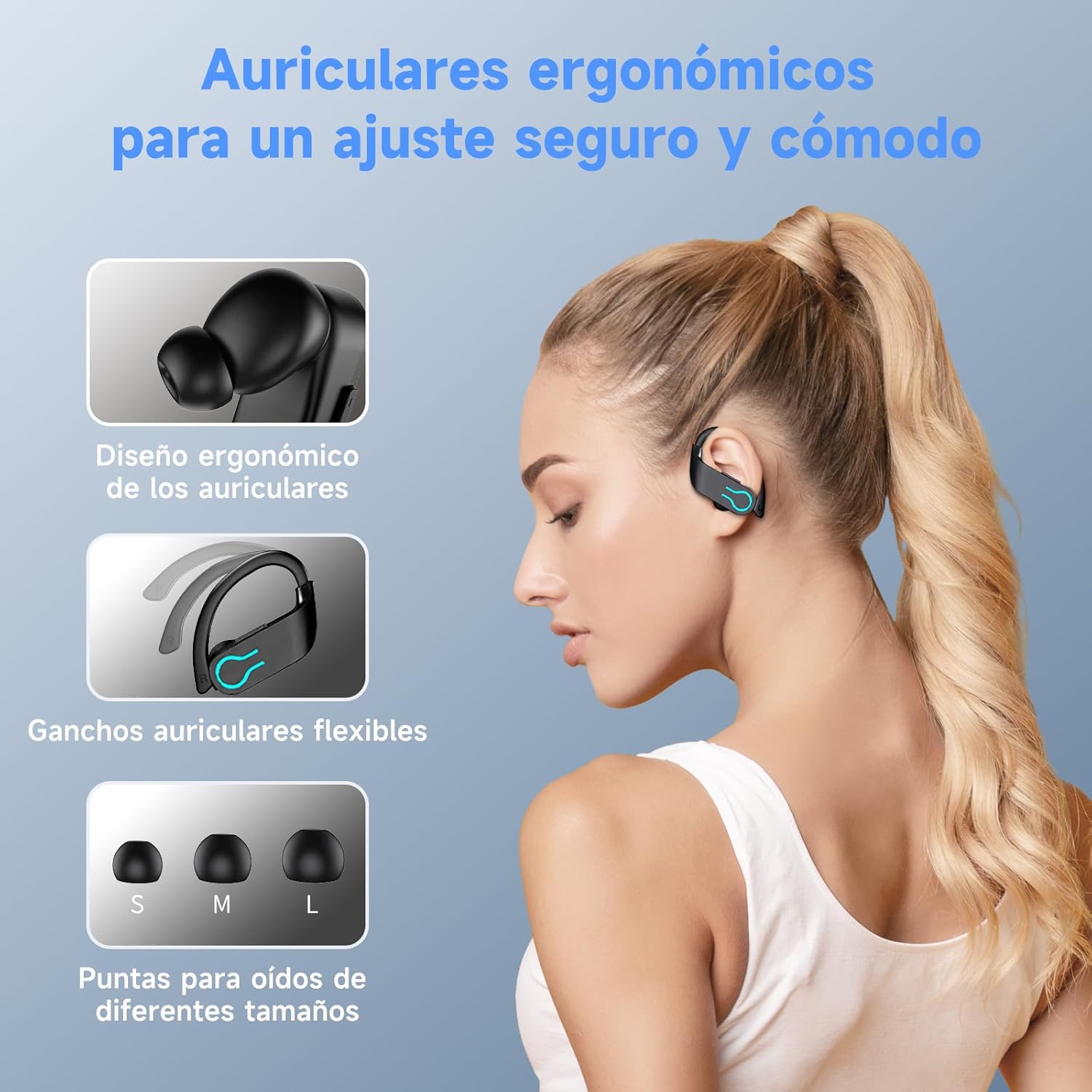 Auriculares Inalámbricos Deportivos Open Ear, Nueva Versión Bluetooth 5.3, 120H Reproducción con Pantalla LED Dual, Cascos Running con Gancho, 4 Micrófonos ENC, IPX7 Impermeable - 3