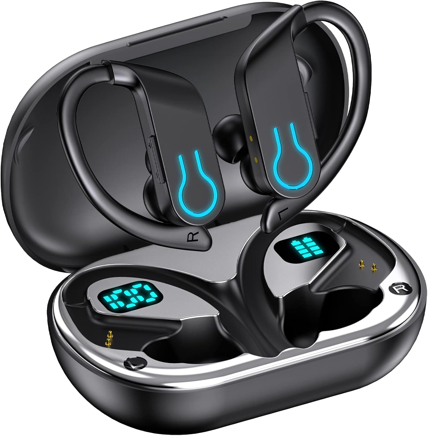 Auriculares Inalámbricos Deportivos Open Ear, Nueva Versión Bluetooth 5.3, 120H Reproducción con Pantalla LED Dual, Cascos Running con Gancho, 4 Micrófonos ENC, IPX7 Impermeable - 1
