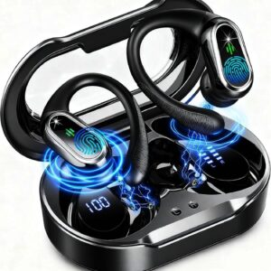 Auriculares inalámbricos Bluetooth Deportivos, Auriculares Bluetooth 5.4 HiFi Estéreo con 4 HD Mic, 50H Cascos Inalambricos con Cancelacion Ruido ENC, IP7 Impermeable Cascos para Running/Pantalla LED