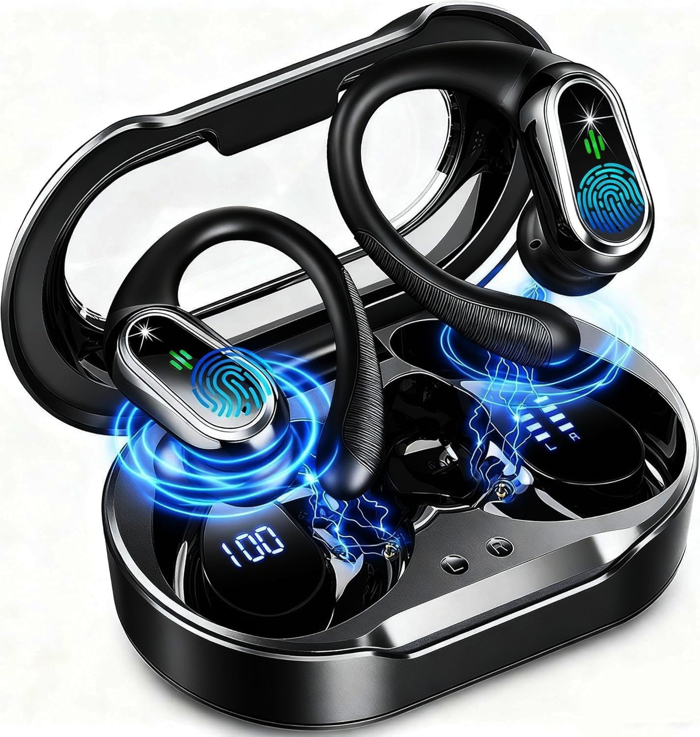 Auriculares inalámbricos Bluetooth Deportivos, Auriculares Bluetooth 5.4 HiFi Estéreo con 4 HD Mic, 50H Cascos Inalambricos con Cancelacion Ruido ENC, IP7 Impermeable Cascos para Running/Pantalla LED - 1