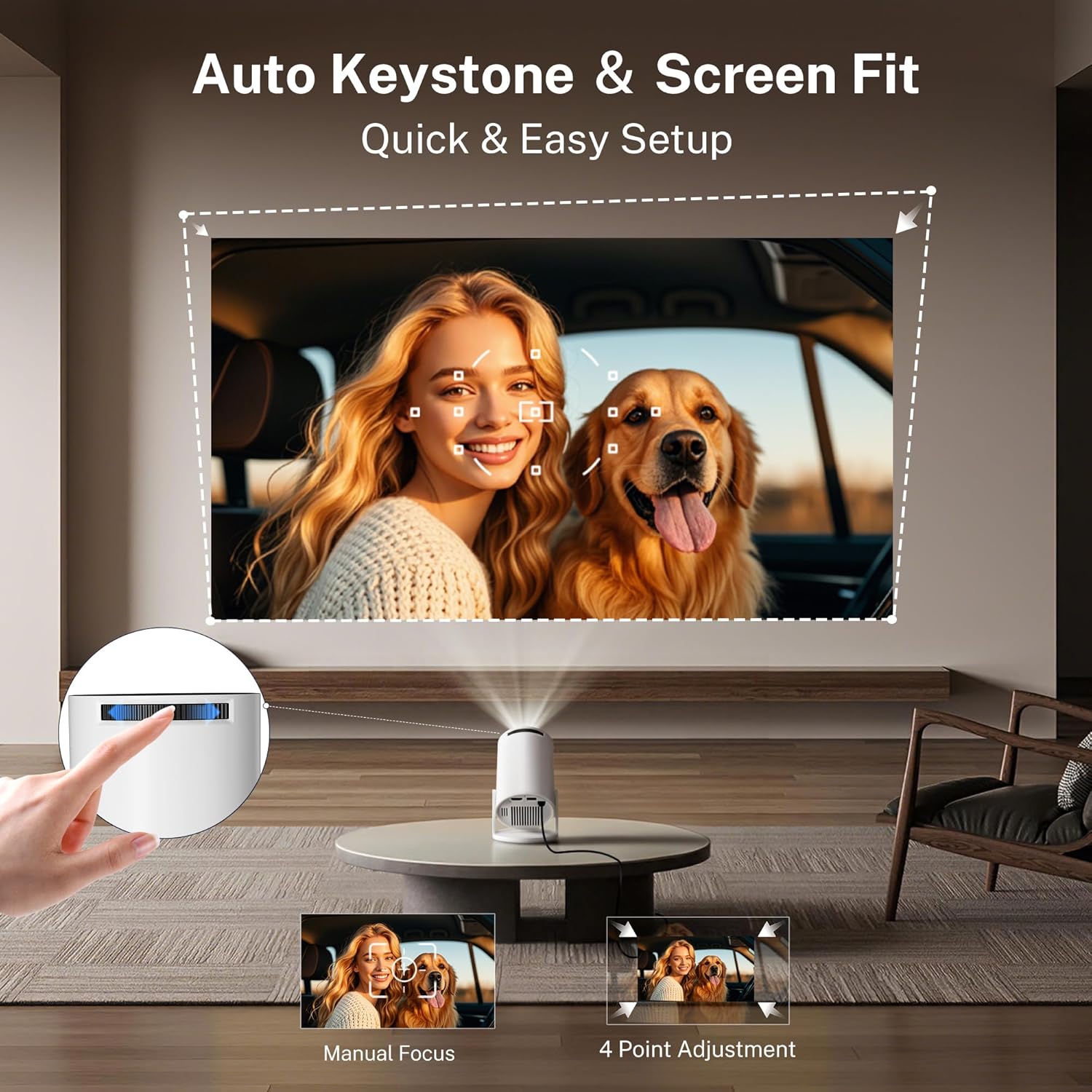 [Auto Keystone] Proyector Inteligente con Wi-Fi 6 Bluetooth 5.4, 1080P 4K Soporte, Android 14, Apps Integradas, Mini Proyector Portatil Compatible con HDMI/iOS/Android/US LYNCAST HY300 Pro - 5