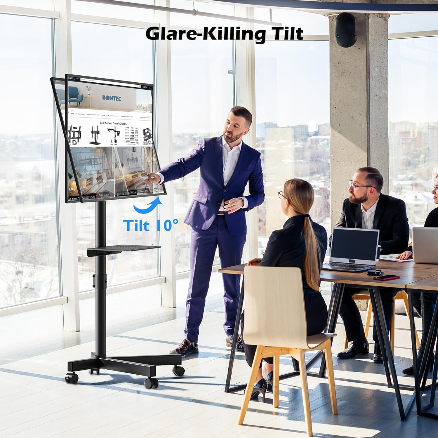 BONTEC Soporte TV Ruedas para TVs de 23 a 60 Pulgadas de LED, LCD, OLED Planos y Curvos, Soporte TV Pie con Ruedas Móvil con Inclinación y Estante para Medios, hasta 40 kg, Máx. VESA 400x400mm - 2