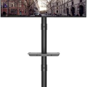 BONTEC Soporte TV Ruedas para TVs de 23 a 60 Pulgadas de LED, LCD, OLED Planos y Curvos, Soporte TV Pie con Ruedas Móvil con Inclinación y Estante para Medios, hasta 40 kg, Máx. VESA 400x400mm