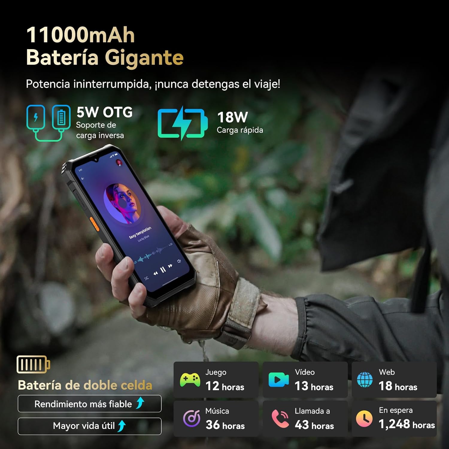 Blackview BV6200 Plus movil Irrompible (11000mAh)-24GB+128GB(TF 2TB), 90Hz 6,56" HD+ Teléfono Movil Android 15, Cámara AI, 98dB Altavoz, Dual 4G SIM/NFC/OTG/GPS/Huella Dactilar Móvil Irrompible - 3
