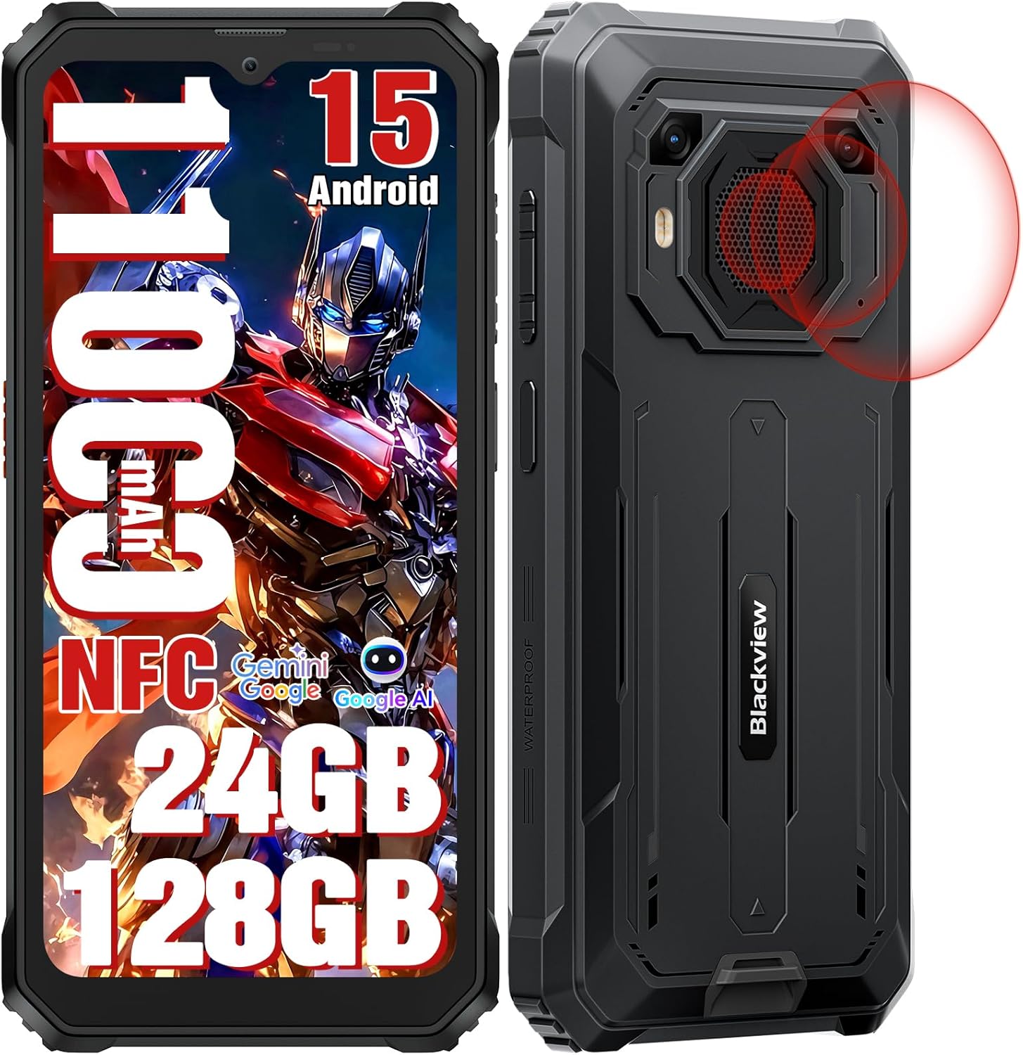 Blackview BV6200 Plus movil Irrompible (11000mAh)-24GB+128GB(TF 2TB), 90Hz 6,56" HD+ Teléfono Movil Android 15, Cámara AI, 98dB Altavoz, Dual 4G SIM/NFC/OTG/GPS/Huella Dactilar Móvil Irrompible - 1