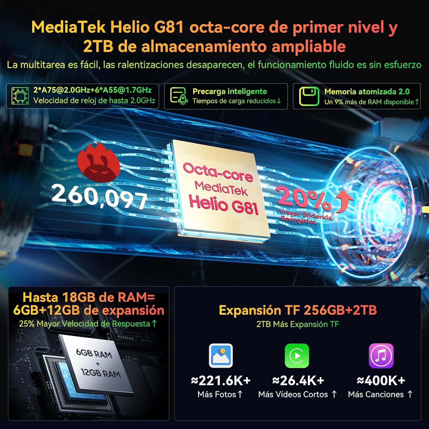 Blackview BV7300 Movil Irrompible Android 14(538g)-15000mAh 18GB+256GB(2TB/TF) G81 Movil Resistente, 6.67" 90Hz/50MP+32MP/NFC/Dual SIM/Visión Nocturna 20MP/GPS/FM/Fingerprint/800LM Luz de Camping - 3