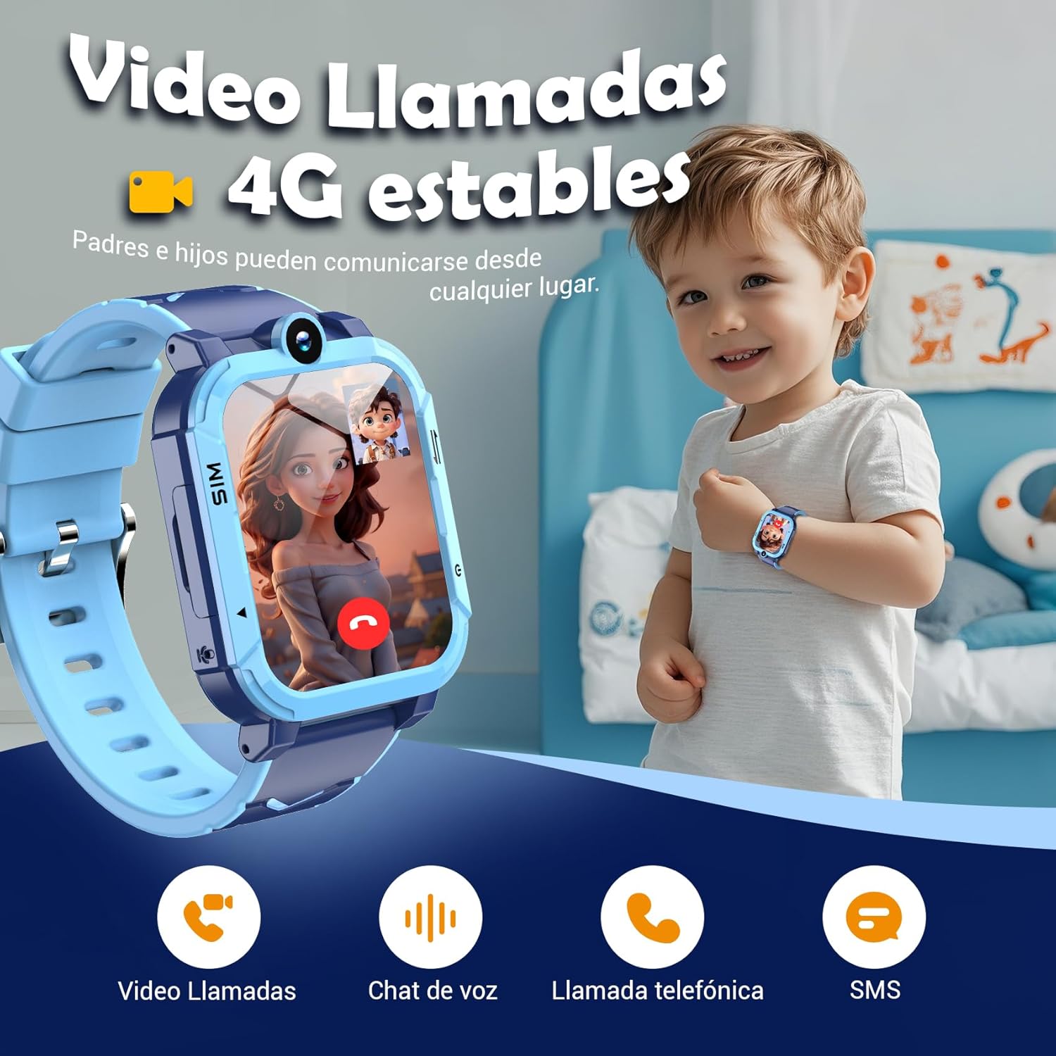Blackview Reloj Inteligente Niño 4G, Videollamadas, Chat de Voz, 1.83” Smartwatch Niños con GPS Posición, SOS Llamar, Modo Escuela, Despertador, Podómetro, Calculadora, Batería Grande de 800 mAh, Azul - 2