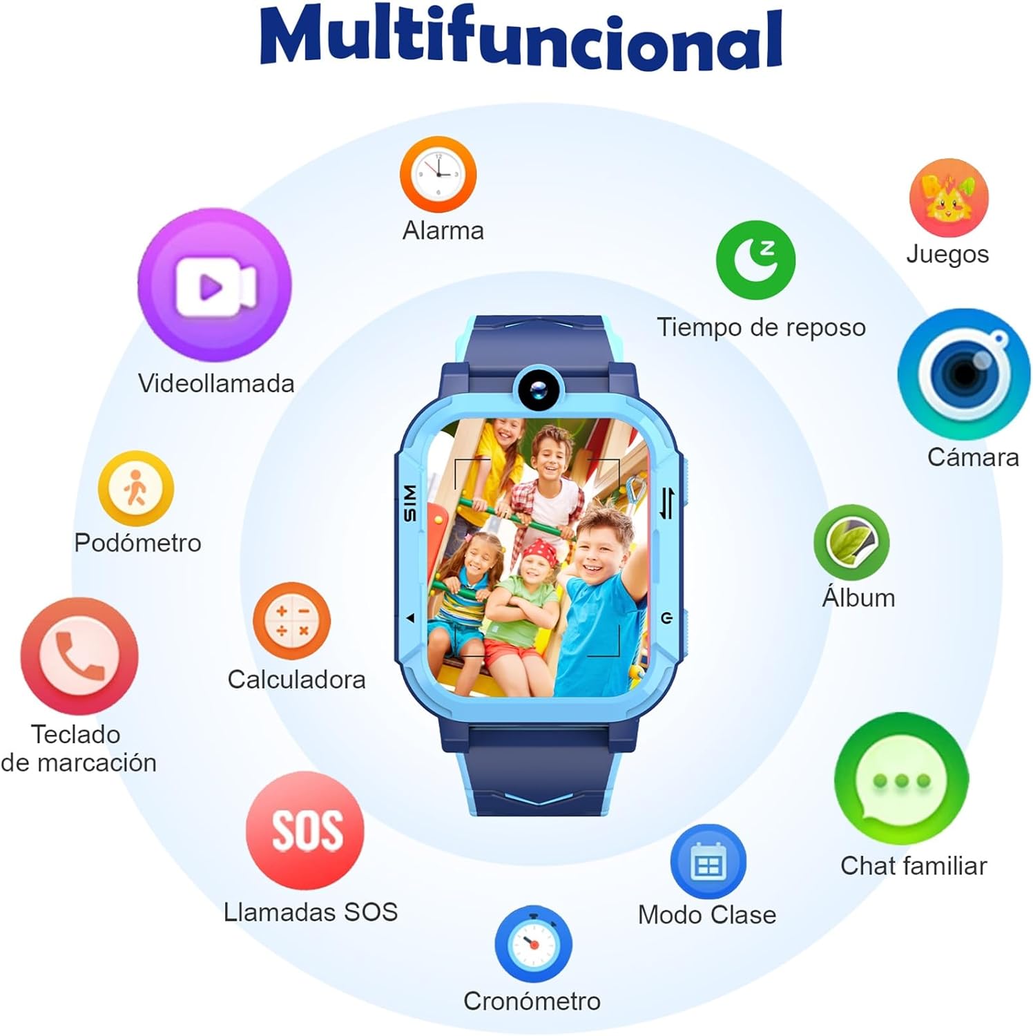 Blackview Reloj Inteligente Niño 4G, Videollamadas, Chat de Voz, 1.83” Smartwatch Niños con GPS Posición, SOS Llamar, Modo Escuela, Despertador, Podómetro, Calculadora, Batería Grande de 800 mAh, Azul - 5