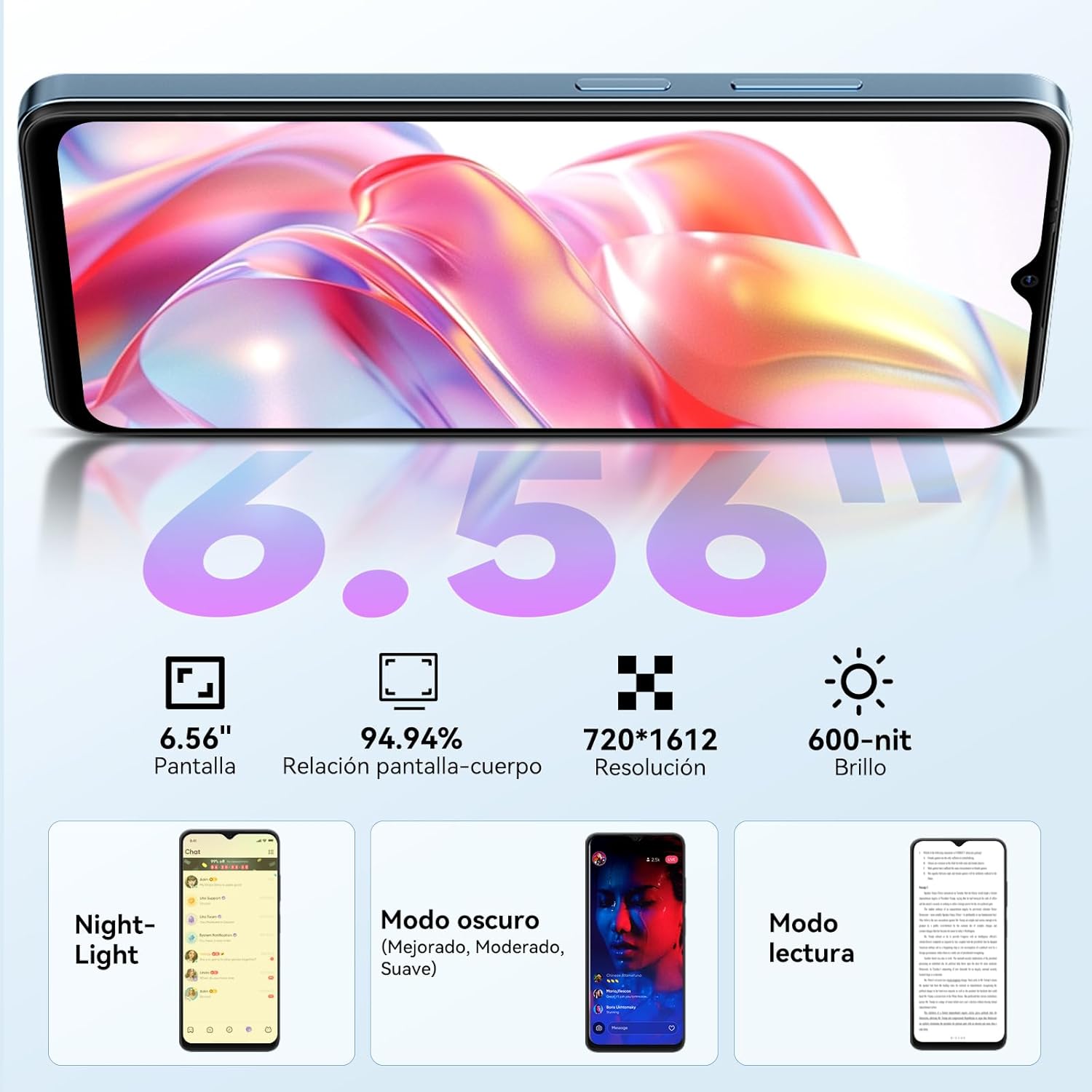 Blackview Wave 9C Telefonos Moviles Android 15 con Funda de Teléfono, Smartphone 12GB+128GB/2TB TF, Moviles Baratos IP54 6,56", Mobile Phone Octa-Core, Dual SIM, 13+8MP, Face ID, Fingerprint, OTG, GPS - 6